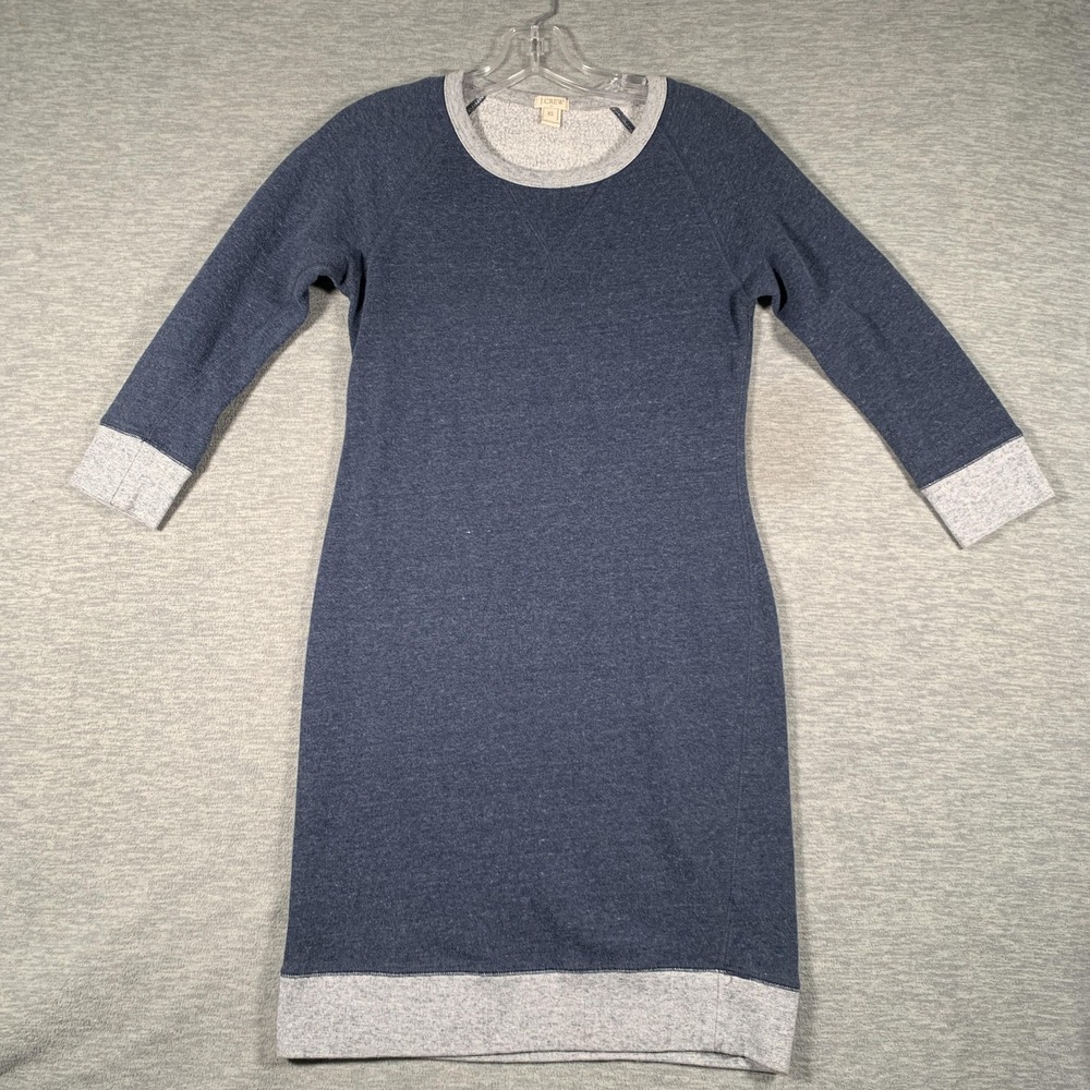 J Crew Dress‎ Womens XS Blue French Terry 3/4 Sleeve Sweater Knee Length Casual